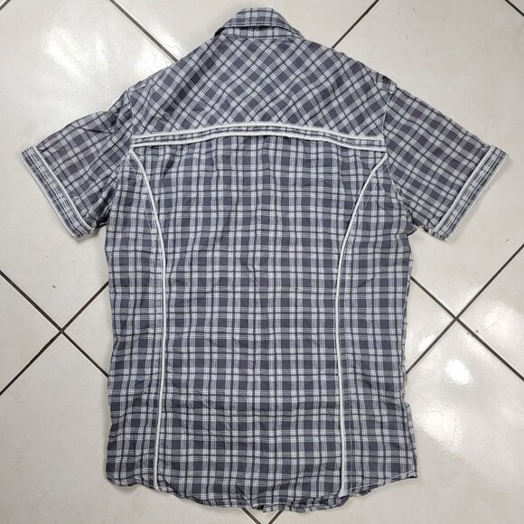 Buckle Black Snap Shirt Men's Size Medium Slim Fit‎ Stretch Short Sleeve Button - Picture 7 of 7